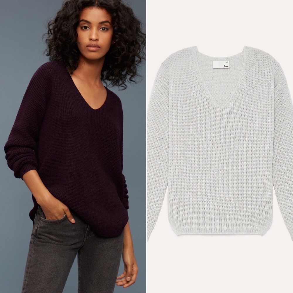 Lot of 2 Aritzia Wilfred Wolter v neck purple and grey waffle sweaters xxs 2xs